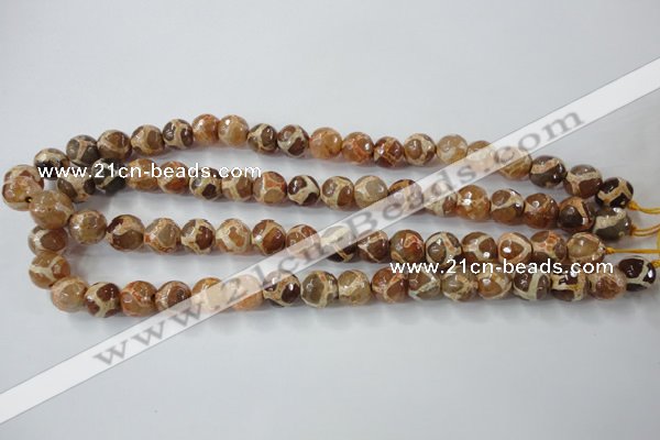 CAG6380 15 inches 12mm faceted round tibetan agate gemstone beads