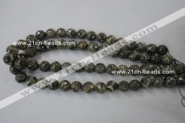 CAG6383 15 inches 10mm faceted round tibetan agate gemstone beads