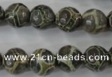 CAG6384 15 inches 12mm faceted round tibetan agate gemstone beads