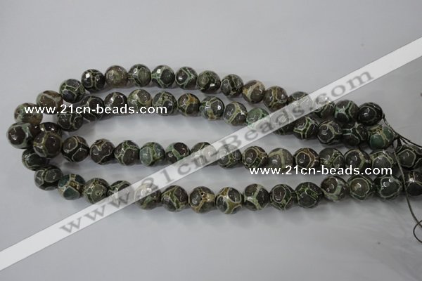 CAG6384 15 inches 12mm faceted round tibetan agate gemstone beads