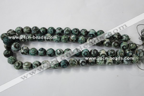 CAG6395 15 inches 8mm faceted round tibetan agate gemstone beads