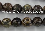 CAG6400 15 inches 14mm faceted round tibetan agate gemstone beads