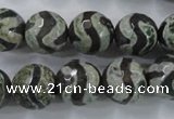 CAG6401 15 inches 12mm faceted round tibetan agate gemstone beads