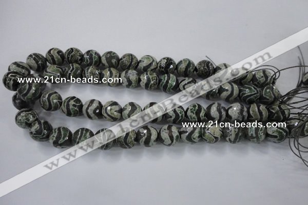 CAG6402 15 inches 14mm faceted round tibetan agate gemstone beads