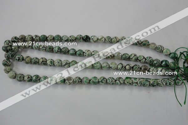 CAG6412 15 inches 14mm faceted round tibetan agate gemstone beads