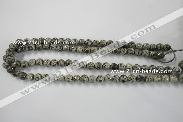 CAG6416 15 inches 12mm faceted round tibetan agate gemstone beads