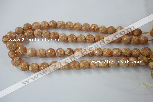 CAG6421 15 inches 14mm faceted round tibetan agate gemstone beads