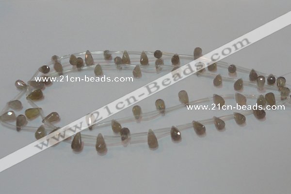 CAG6544 Top-drilled 6*10mm faceted teardrop Brazilian grey agate beads