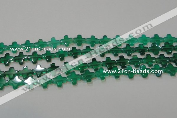 CAG6634 15.5 inches 10*10mm cross green agate gemstone beads