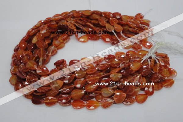 CAG669 15.5 inches 10*14mm faceted flat teardrop natural fire agate beads