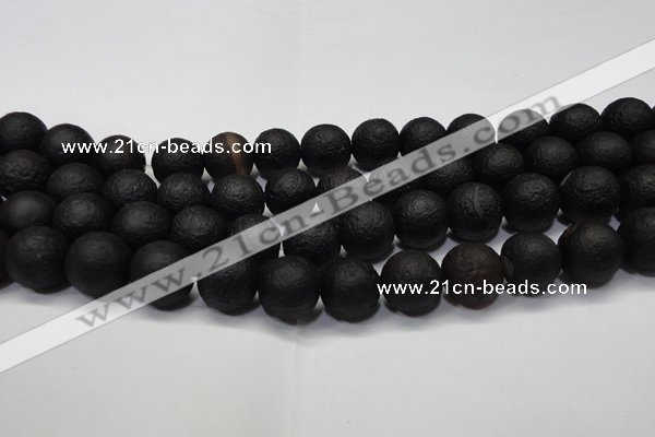 CAG6743 15 inches 14mm round black pilates agate beads