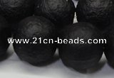 CAG6744 15 inches 16mm round black pilates agate beads