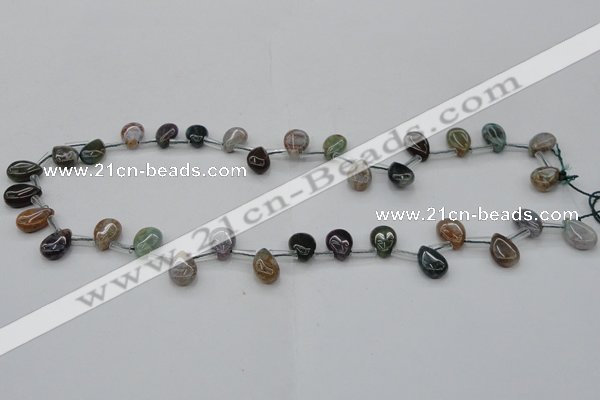 CAG6838 Top drilled 8*12mm flat teardrop Indian agate beads