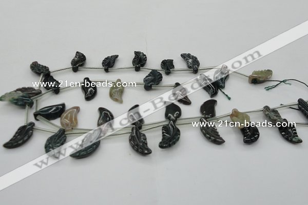 CAG6845 Top drilled 10*20mm carved leaf Indian agate beads