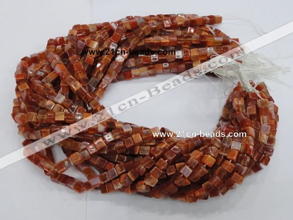 CAG686 15.5 inches 6*6mm cube natural fire agate beads wholesale