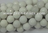 CAG711 15.5 inches 8mm faceted round white agate gemstone beads