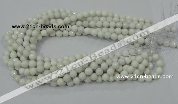 CAG711 15.5 inches 8mm faceted round white agate gemstone beads