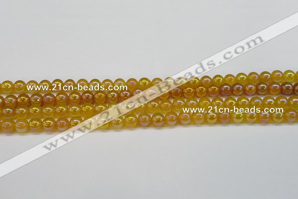 CAG7120 15.5 inches 4mm round AB-color yellow agate gemstone beads