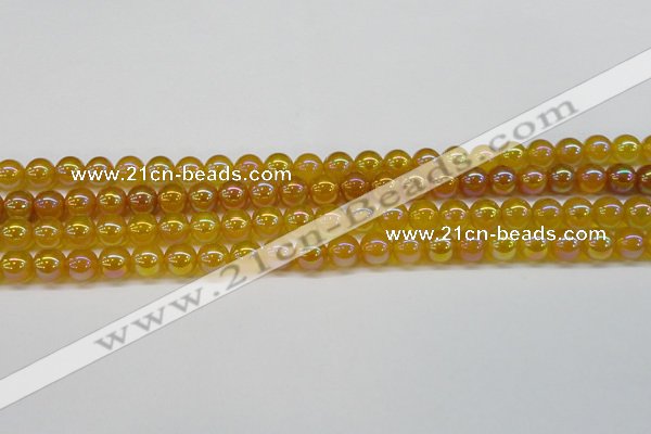 CAG7121 15.5 inches 6mm round AB-color yellow agate gemstone beads