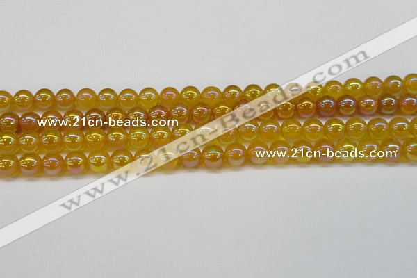 CAG7122 15.5 inches 8mm round AB-color yellow agate gemstone beads