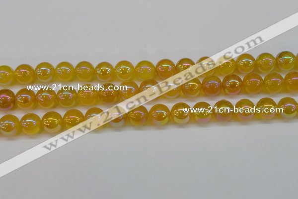 CAG7125 15.5 inches 14mm round AB-color yellow agate gemstone beads