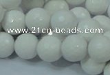 CAG714 15.5 inches 14mm faceted round white agate gemstone beads