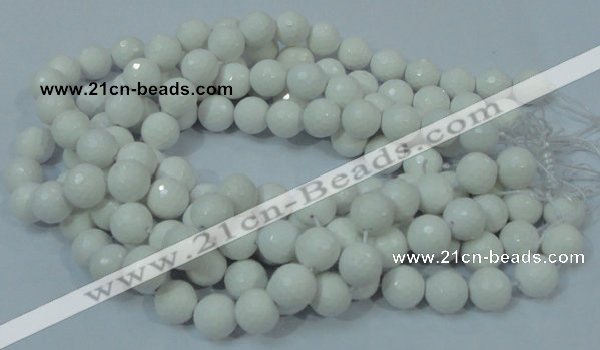 CAG714 15.5 inches 14mm faceted round white agate gemstone beads