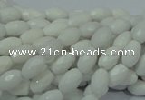 CAG720 15.5 inches 6*8mm faceted rice white agate gemstone beads