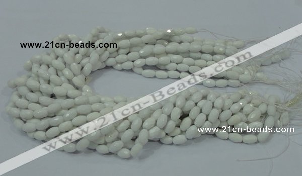 CAG720 15.5 inches 6*8mm faceted rice white agate gemstone beads