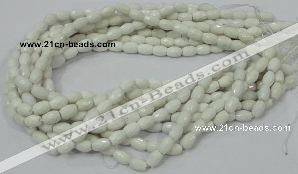 CAG721 15.5 inches 8*10mm faceted rice white agate gemstone beads