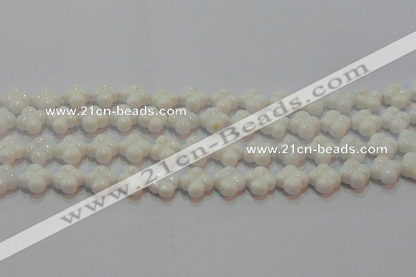 CAG7220 15.5 inches 12*12mm carved flower white agate gemstone beads