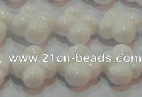 CAG7221 15.5 inches 14*14mm carved flower white agate gemstone beads