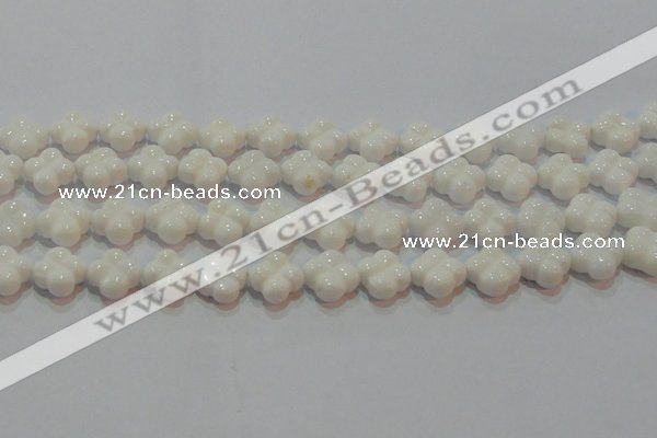 CAG7221 15.5 inches 14*14mm carved flower white agate gemstone beads