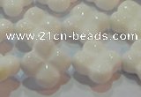 CAG7222 15.5 inches 16*16mm carved flower white agate gemstone beads