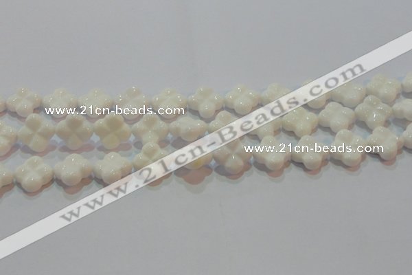 CAG7222 15.5 inches 16*16mm carved flower white agate gemstone beads