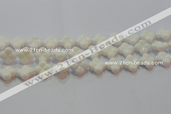 CAG7223 15.5 inches 18*18mm carved flower white agate gemstone beads