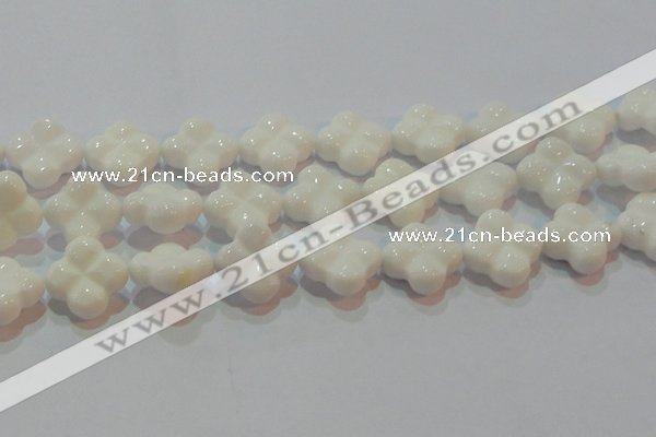 CAG7225 15.5 inches 25*25mm carved flower white agate gemstone beads