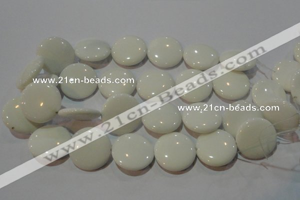CAG7257 15.5 inches 25mm flat round white agate gemstone beads