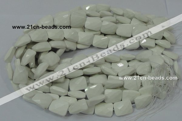 CAG727 15.5 inches 15*20mm twisted faceted rectangle white agate beads