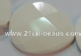 CAG7271 15.5 inches 40*50mm faceted flat teardrop white agate beads