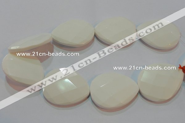 CAG7271 15.5 inches 40*50mm faceted flat teardrop white agate beads