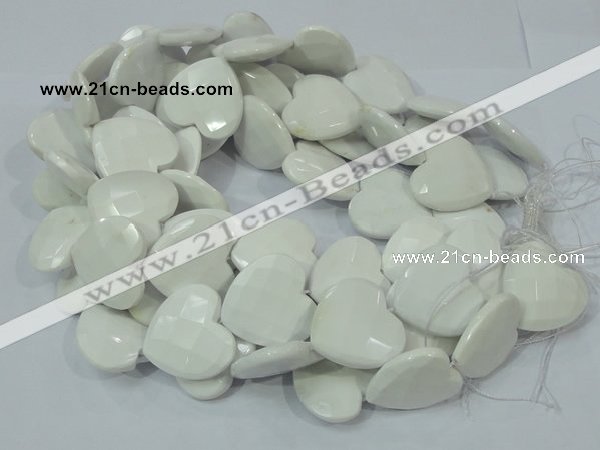 CAG729 15.5 inches 30*30mm faceted heart white agate beads