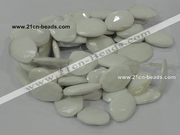 CAG731 15.5 inches 30*45mm faceted freeform white agate beads