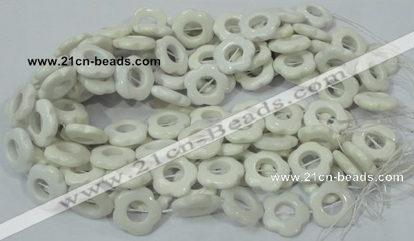 CAG732 15.5 inches 22*22mm flower-shaped white agate beads