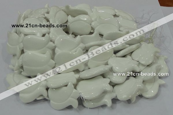 CAG733 15.5 inches 30*40mm flower-shaped white agate beads