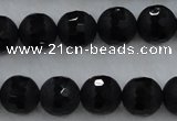 CAG7452 15.5 inches 8mm faceted round matte black agate beads