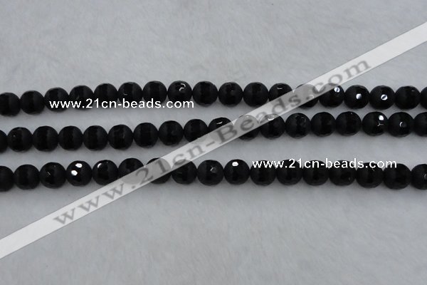 CAG7452 15.5 inches 8mm faceted round matte black agate beads