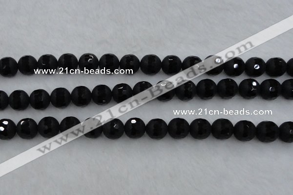 CAG7454 15.5 inches 12mm faceted round matte black agate beads