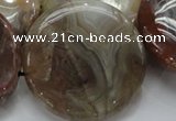 CAG782 15.5 inches 50mm flat round yellow agate gemstone beads