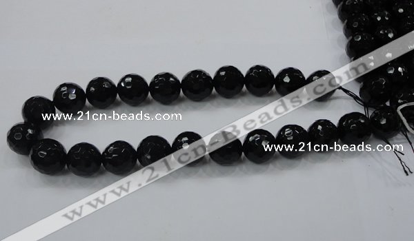 CAG7852 15.5 inches 16mm faceted round black agate beads wholesale